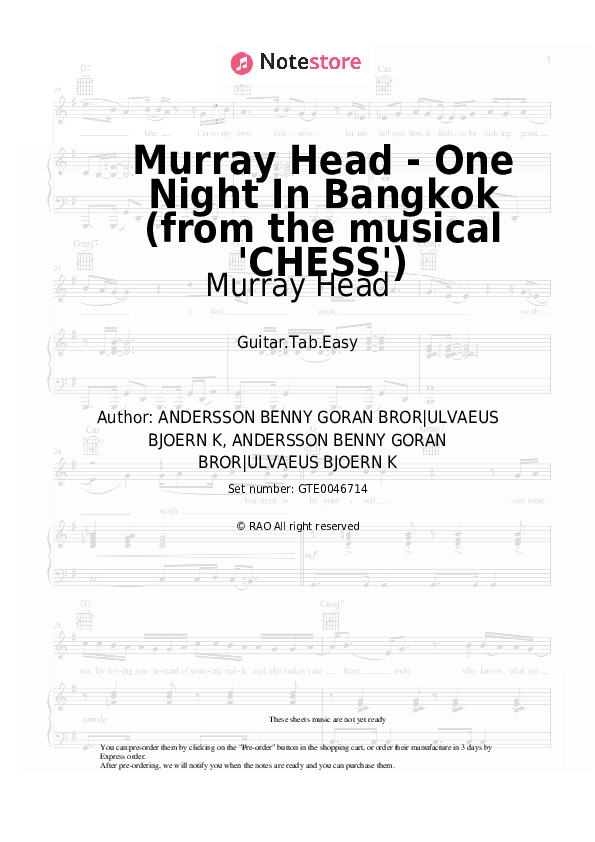 Murray Head - One Night In Bangkok (from the musical 'CHESS') - Murray Head Tabs Easy - Guitar.Tab.Easy