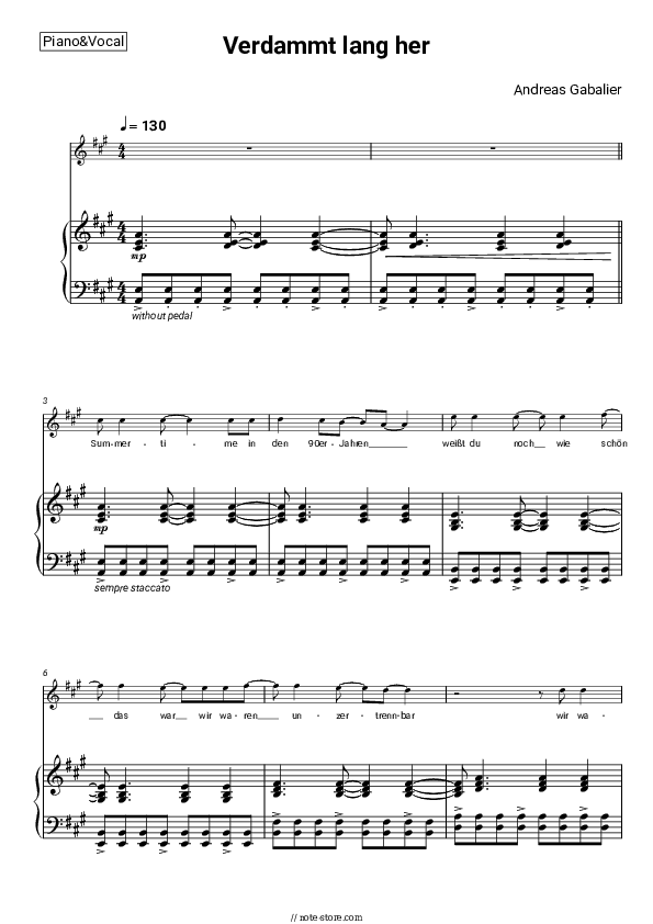 Verdammt lang her - Andreas Gabalier Piano Sheet Music with the Voice part - Piano&Vocal