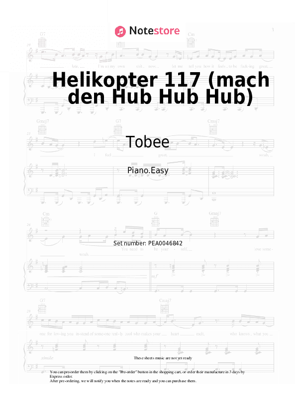 Helikopter 117 (mach den Hub Hub Hub) - Tobee Piano Sheet Music Easy - Piano.Easy
