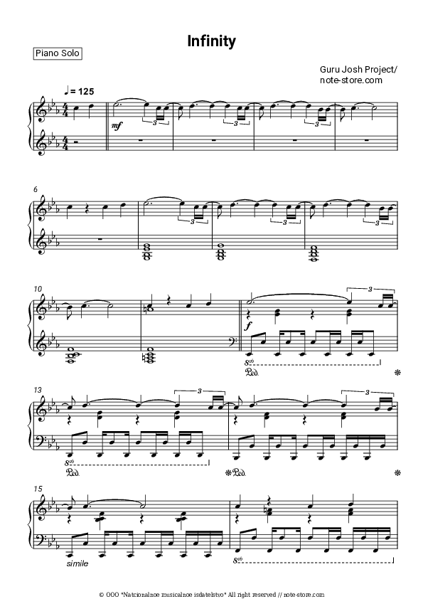 Infinity - Guru Josh Project Piano Sheet Music - Piano.Solo