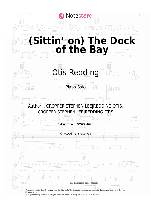 (Sittin’ on) The Dock of the Bay - Otis Redding Piano Sheet Music - Piano.Solo