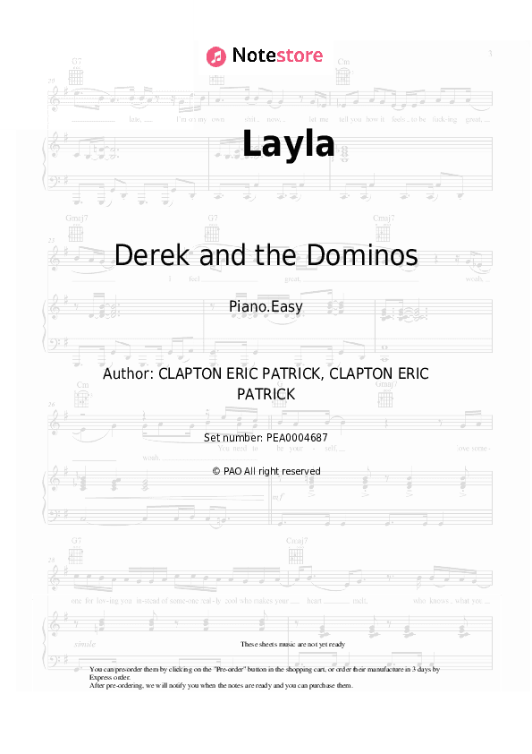 Layla - Derek and the Dominos Piano Sheet Music Easy - Piano.Easy