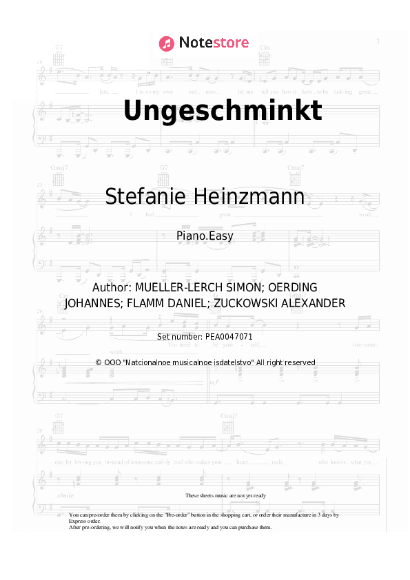 Ungeschminkt - Stefanie Heinzmann Piano Sheet Music Easy - Piano.Easy