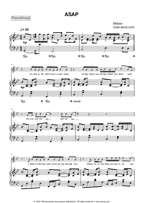 ASAP - Milow Piano Sheet Music with the Voice part - Piano&Vocal