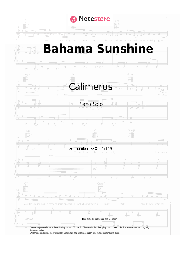 Bahama Sunshine - Calimeros Piano Sheet Music - Piano.Solo