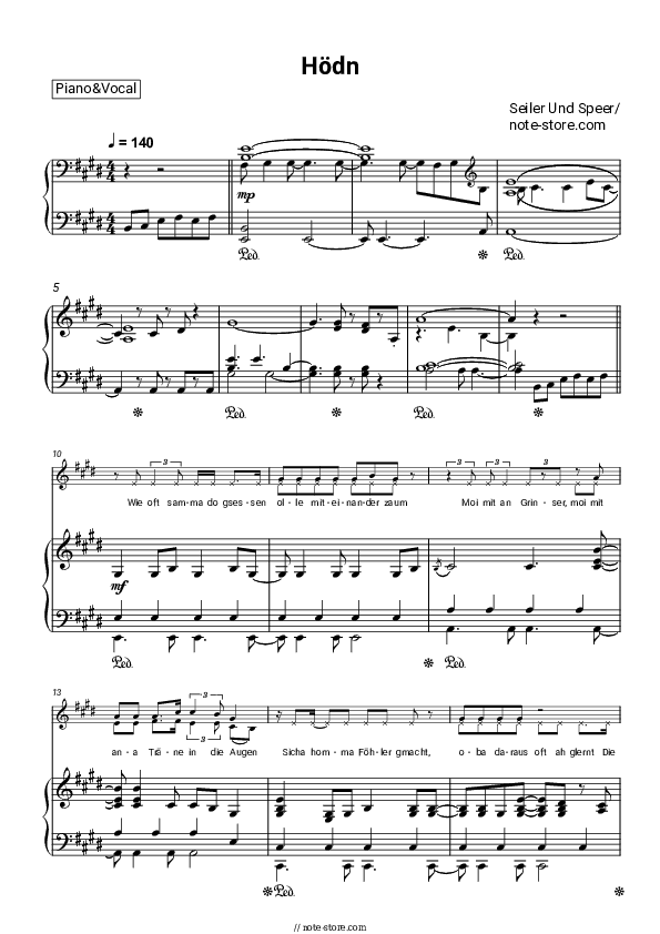 Hödn - Seiler Und Speer Piano Sheet Music with the Voice part - Piano&Vocal