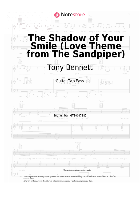 The Shadow of Your Smile (Love Theme from The Sandpiper) - Tony Bennett Tabs Easy - Guitar.Tab.Easy