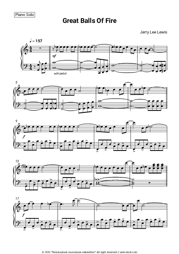 Great Balls of Fire - Jerry Lee Lewis Piano Sheet Music - Piano.Solo