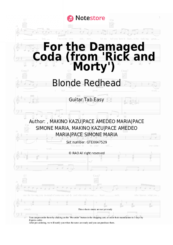 For the Damaged Coda (from 'Rick and Morty') - Blonde Redhead Tabs Easy - Guitar.Tab.Easy