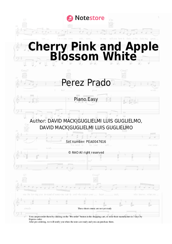Cherry Pink and Apple Blossom White - Perez Prado Piano Sheet Music Easy - Piano.Easy