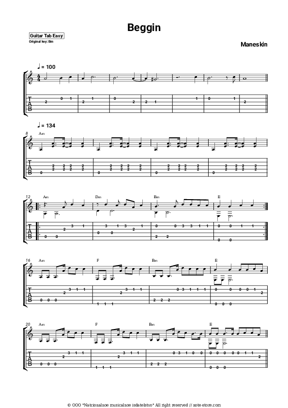Beggin - Måneskin Tabs Easy - Guitar.Tab.Easy