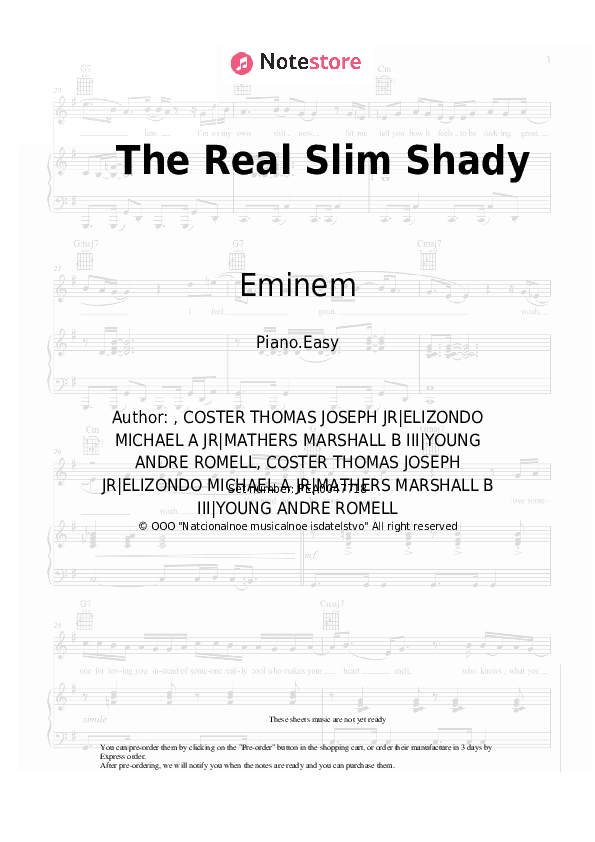 The Real Slim Shady - Eminem Piano Sheet Music Easy - Piano.Easy