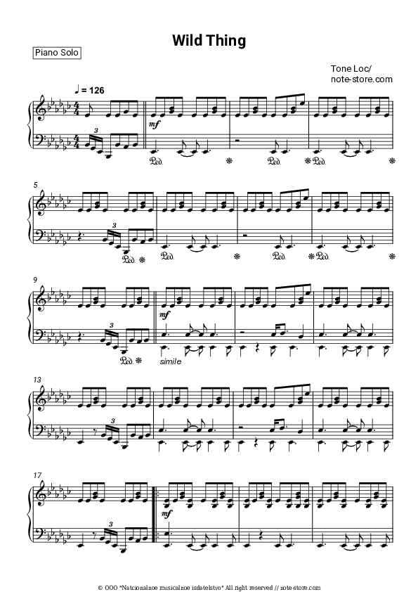 Wild Thing - Tone Loc Piano Sheet Music - Piano.Solo