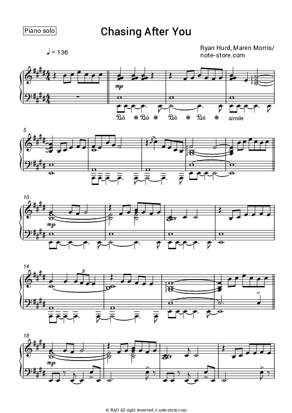 Chasing After You - Ryan Hurd, Maren Morris Piano Sheet Music - Piano.Solo