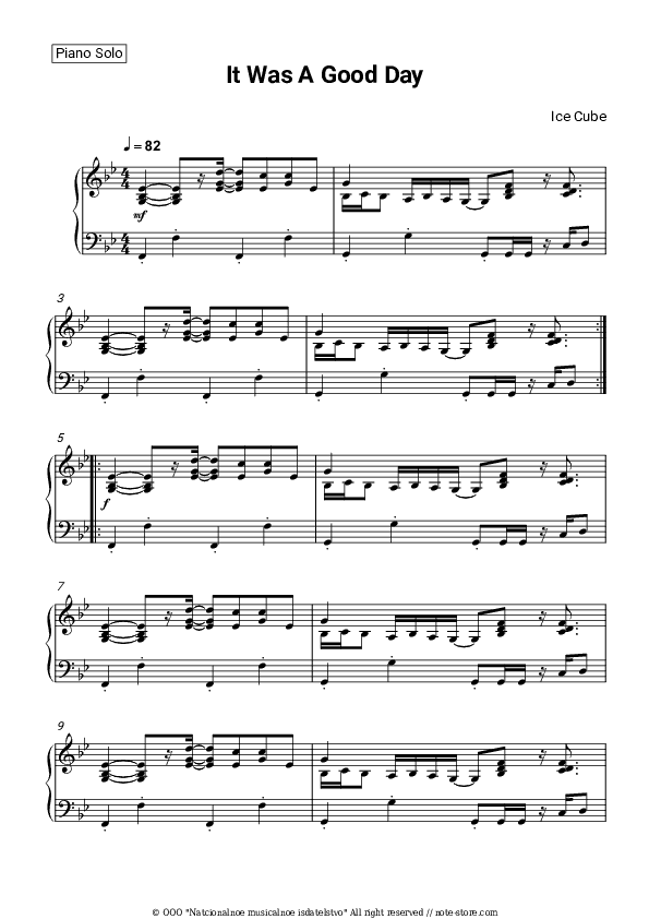 It Was a Good Day - Ice Cube Piano Sheet Music - Piano.Solo