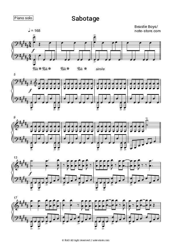 Sabotage - Beastie Boys Piano Sheet Music - Piano.Solo