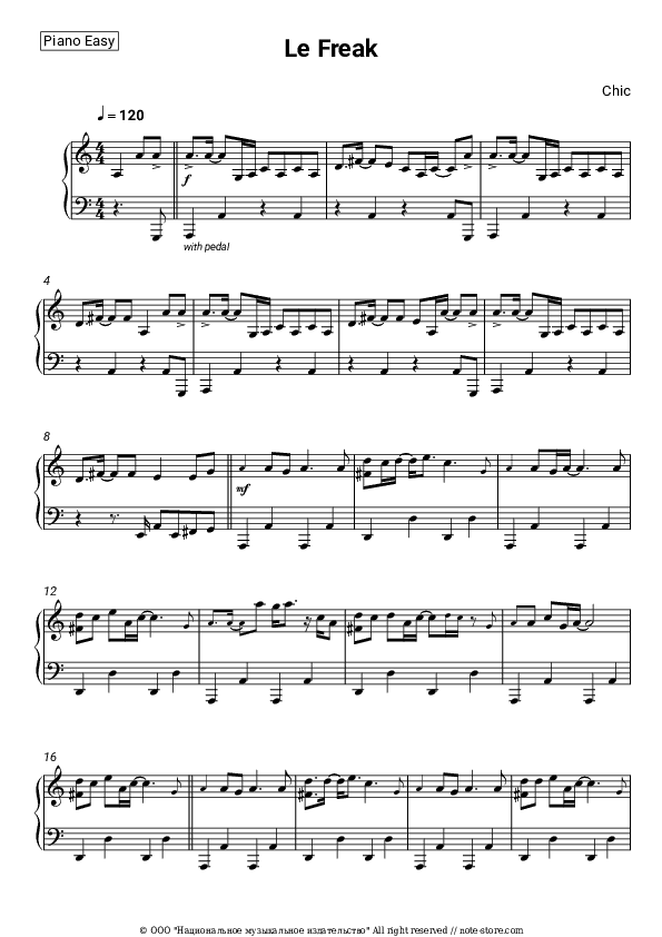 Le Freak - Chic Piano Sheet Music Easy - Piano.Easy