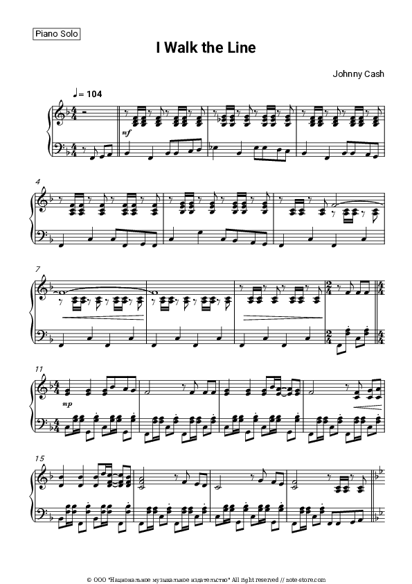 I Walk the Line - Johnny Cash Piano Sheet Music - Piano.Solo