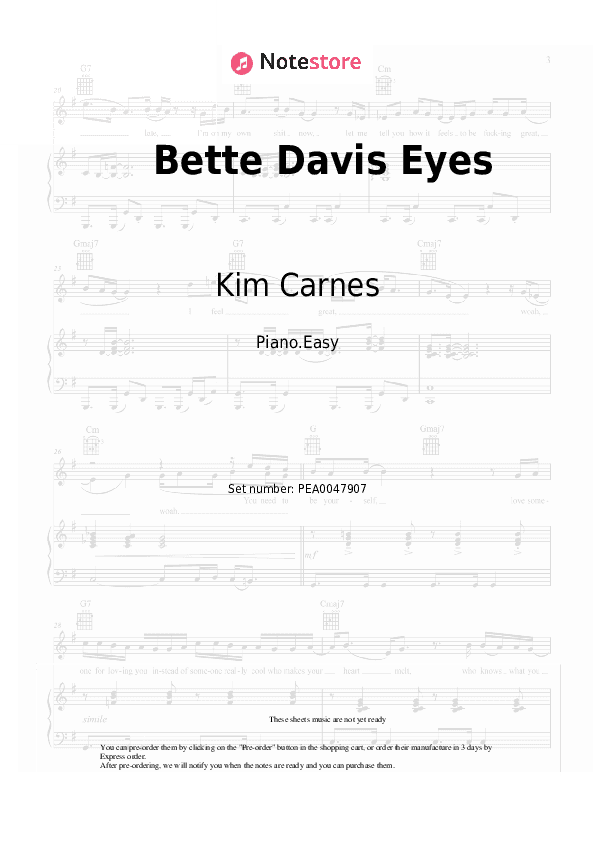 Bette Davis Eyes - Kim Carnes Piano Sheet Music Easy - Piano.Easy