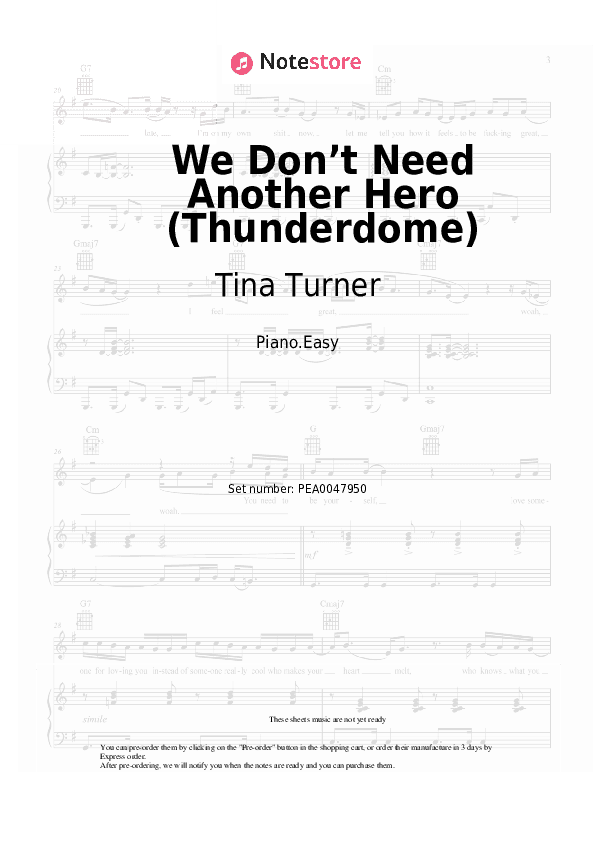 We Don’t Need Another Hero (Thunderdome) - Tina Turner Piano Sheet Music Easy - Piano.Easy