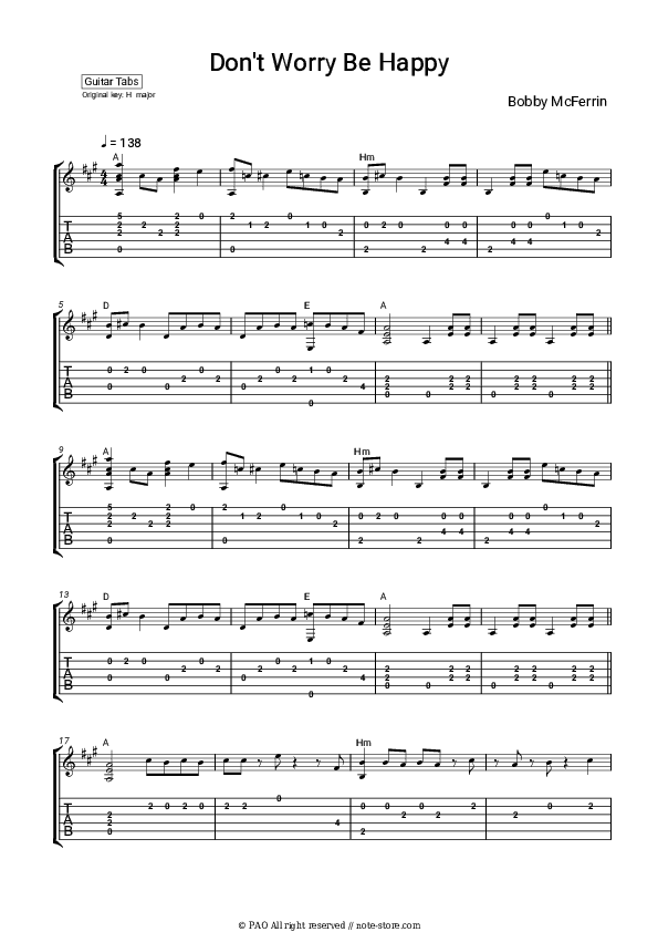 Don’t Worry, Be Happy - Bobby McFerrin Tabs - Guitar.Tabs