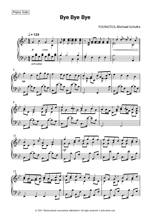 Bye Bye Bye - YOUNOTUS, Michael Schulte Piano Sheet Music - Piano.Solo