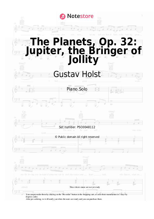 The Planets, Op. 32: Jupiter, the Bringer of Jollity - Gustav Holst Piano Sheet Music - Piano.Solo