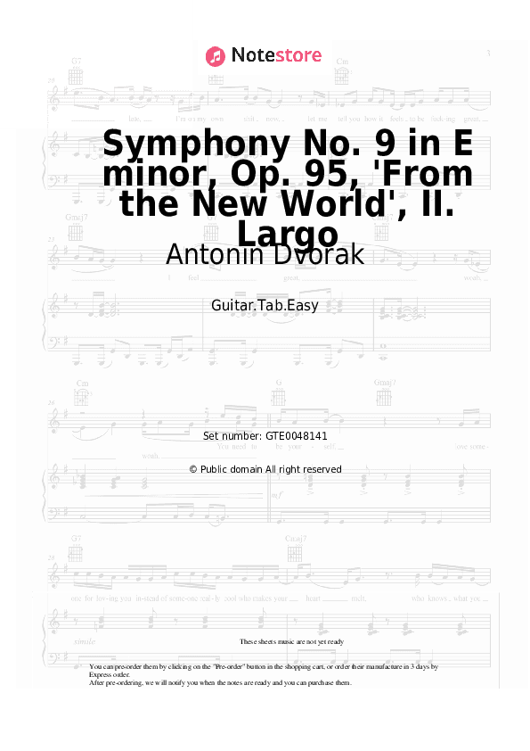 Symphony No. 9 in E minor, Op. 95, 'From the New World', II. Largo - Antonin Dvorak Tabs Easy - Guitar.Tab.Easy