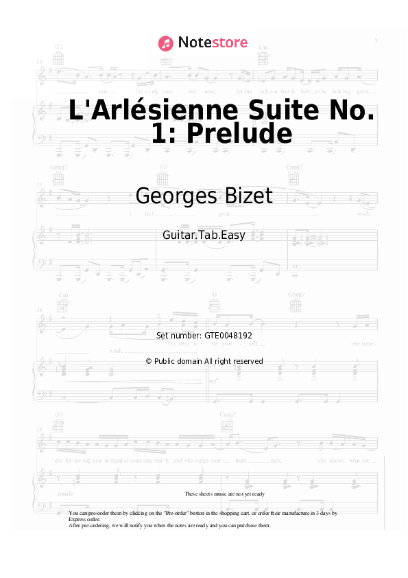 L'Arlésienne Suite No. 1: Prelude - Georges Bizet Tabs Easy - Guitar.Tab.Easy