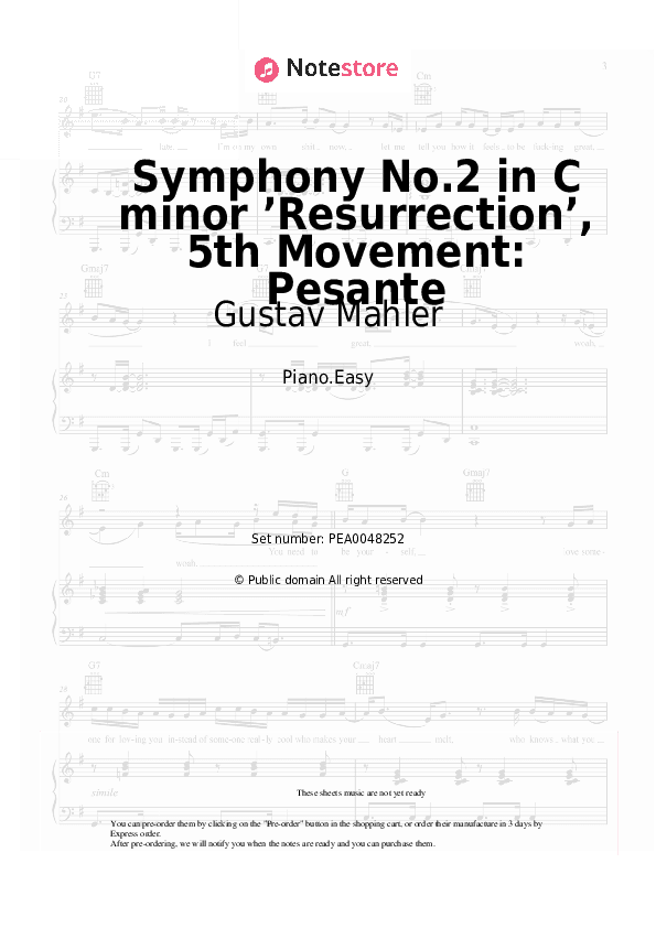 Symphony No.2 in C minor ’Resurrection’, 5th Movement: Pesante - Gustav Mahler Piano Sheet Music Easy - Piano.Easy