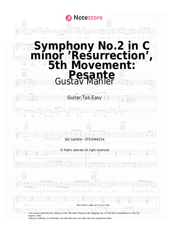 Symphony No.2 in C minor ’Resurrection’, 5th Movement: Pesante - Gustav Mahler Tabs Easy - Guitar.Tab.Easy