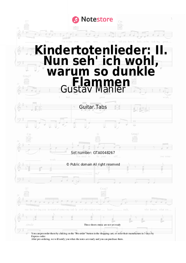 Kindertotenlieder: II. Nun seh' ich wohl, warum so dunkle Flammen - Gustav Mahler Tabs - Guitar.Tabs