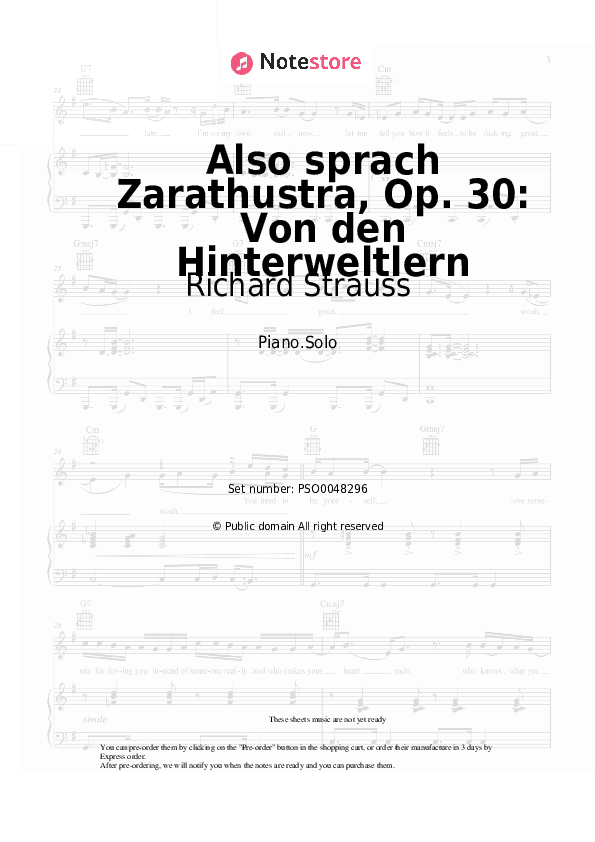 Also sprach Zarathustra, Op. 30: Von den Hinterweltlern - Richard Strauss Piano Sheet Music - Piano.Solo