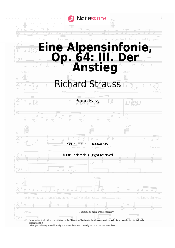 Eine Alpensinfonie, Op. 64: III. Der Anstieg - Richard Strauss Piano Sheet Music Easy - Piano.Easy