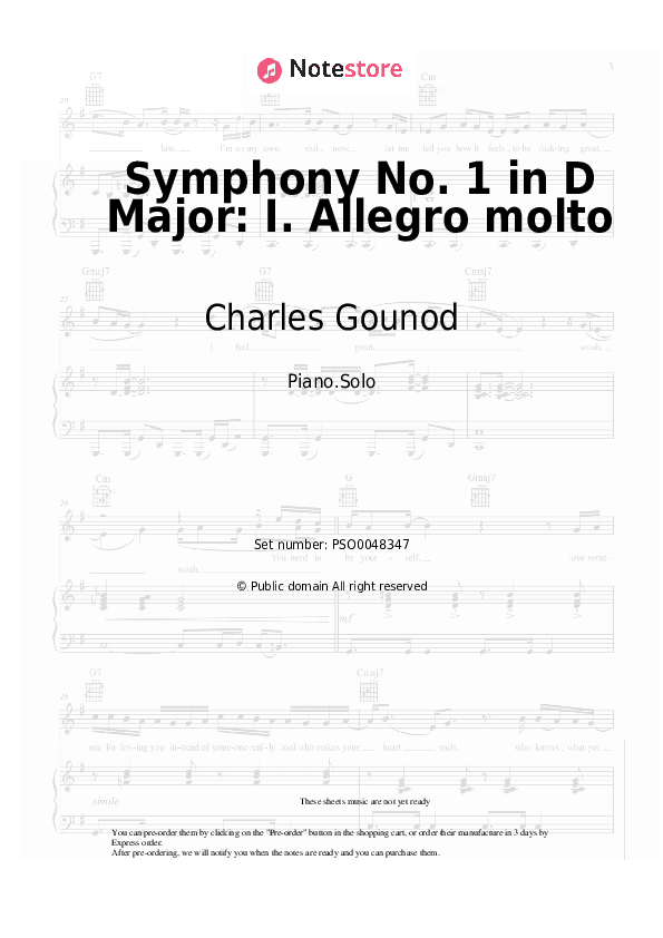Symphony No. 1 in D Major: I. Allegro molto - Charles Gounod Piano Sheet Music - Piano.Solo