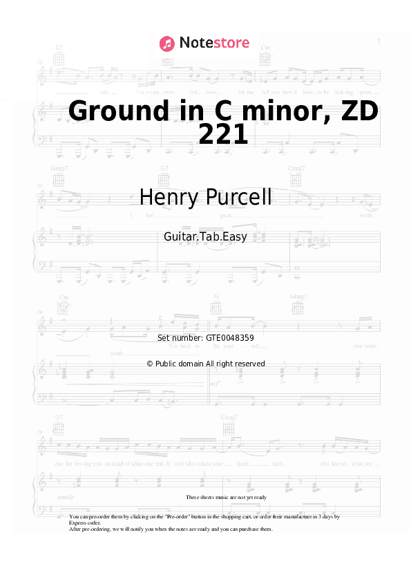 Ground in C minor, ZD 221 - Henry Purcell Tabs Easy - Guitar.Tab.Easy