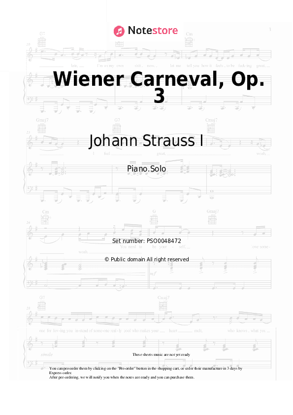 Wiener Carneval, Op. 3 - Johann Strauss I Piano Sheet Music - Piano.Solo
