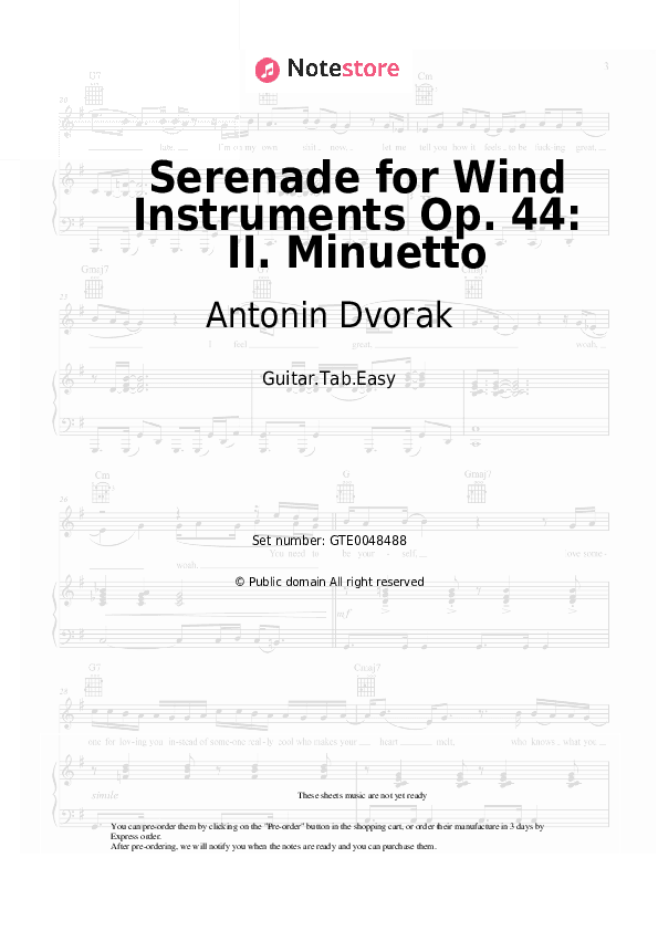 Serenade for Wind Instruments Op. 44: II. Minuetto - Antonin Dvorak Tabs Easy - Guitar.Tab.Easy