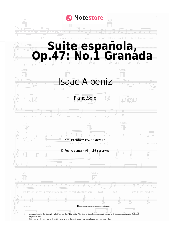 Suite española, Op.47: No.1 Granada - Isaac Albeniz Piano Sheet Music - Piano.Solo