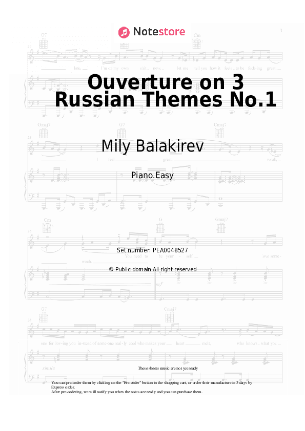Ouverture on 3 Russian Themes No.1 - Mily Balakirev Piano Sheet Music Easy - Piano.Easy