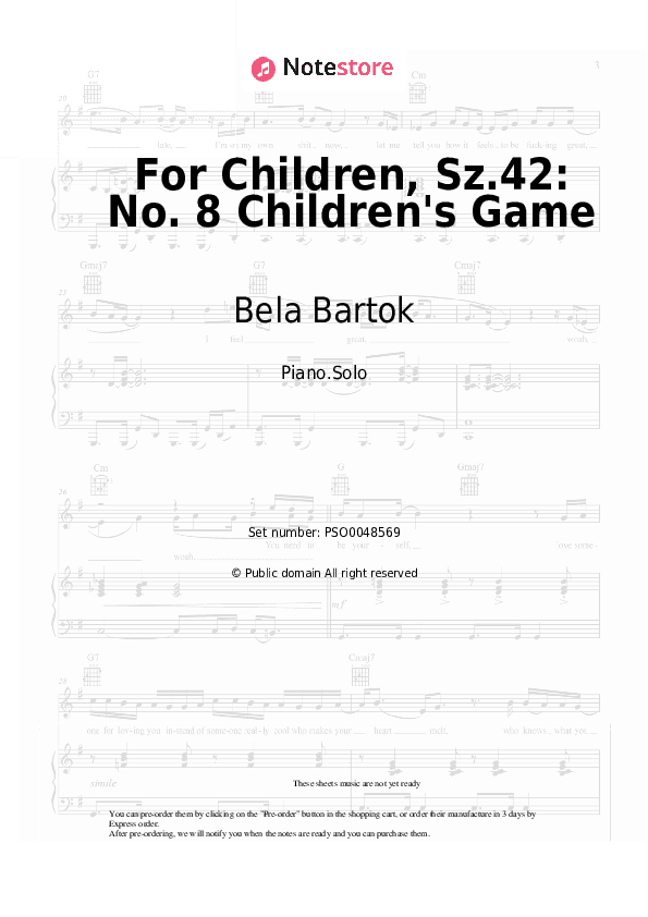 For Children, Sz.42: No. 8 Children's Game - Bela Bartok Piano Sheet Music - Piano.Solo