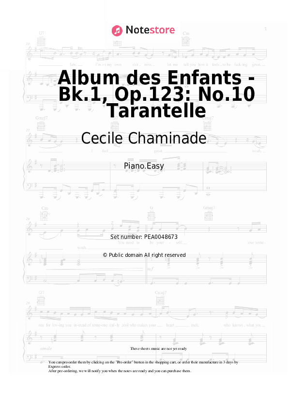 Album des Enfants - Bk.1, Op.123: No.10 Tarantelle - Cecile Chaminade Piano Sheet Music Easy - Piano.Easy
