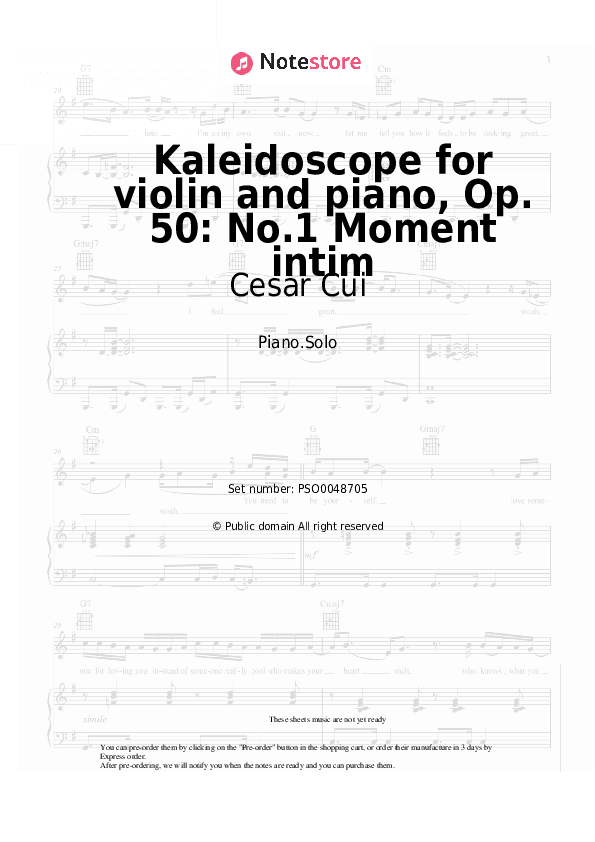 Kaleidoscope for violin and piano, Op. 50: No.1 Moment intim - Cesar Cui Piano Sheet Music - Piano.Solo