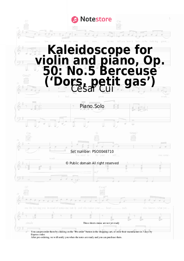 Kaleidoscope for violin and piano, Op. 50: No.5 Berceuse (‘Dors, petit gas’) - Cesar Cui Piano Sheet Music - Piano.Solo
