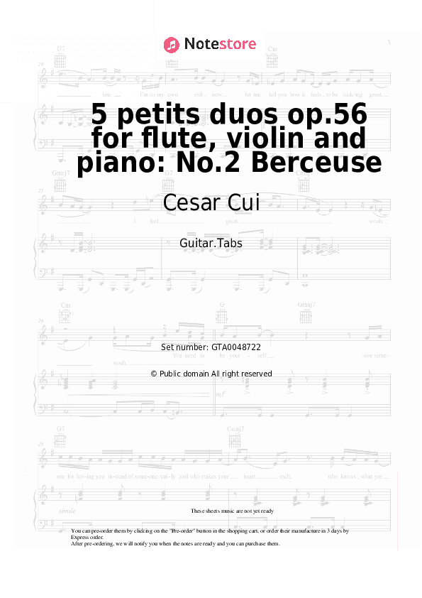5 petits duos op.56 for flute, violin and piano: No.2 Berceuse - Cesar Cui Tabs - Guitar.Tabs