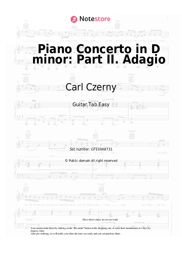 Piano Concerto in D minor: Part II. Adagio - Carl Czerny Tabs Easy - Guitar.Tab.Easy