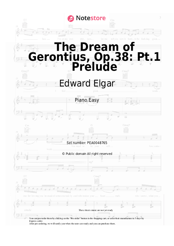 The Dream of Gerontius, Op.38: Pt.1 Prelude - Edward Elgar Piano Sheet Music Easy - Piano.Easy
