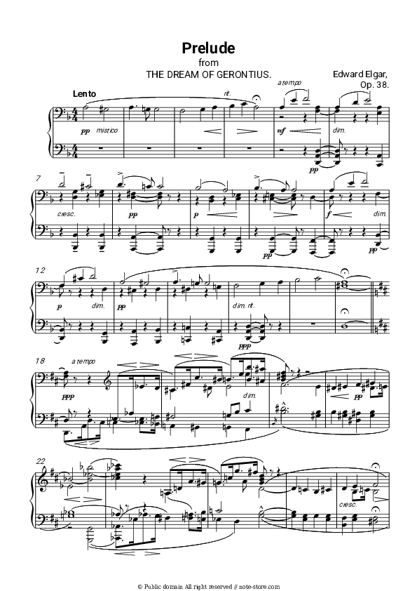 The Dream of Gerontius, Op.38: Pt.1 Prelude - Edward Elgar Piano Sheet Music - Piano.Solo