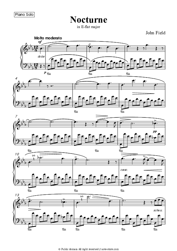 Nocturne No.1 in E-flat major, H 24 - John Field Piano Sheet Music - Piano.Solo