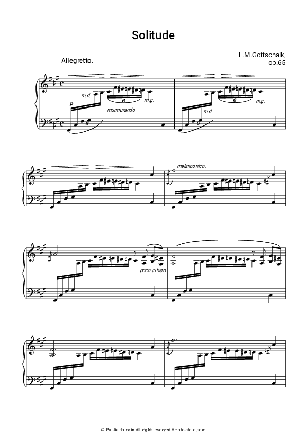 Solitude, Op.65 - Louis Gottschalk Piano Sheet Music - Piano.Solo